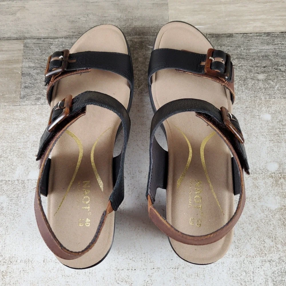 Naot Mode Womens Sandal Sz 9 Brown Black Beige Radiant Copper Leather Block Heel